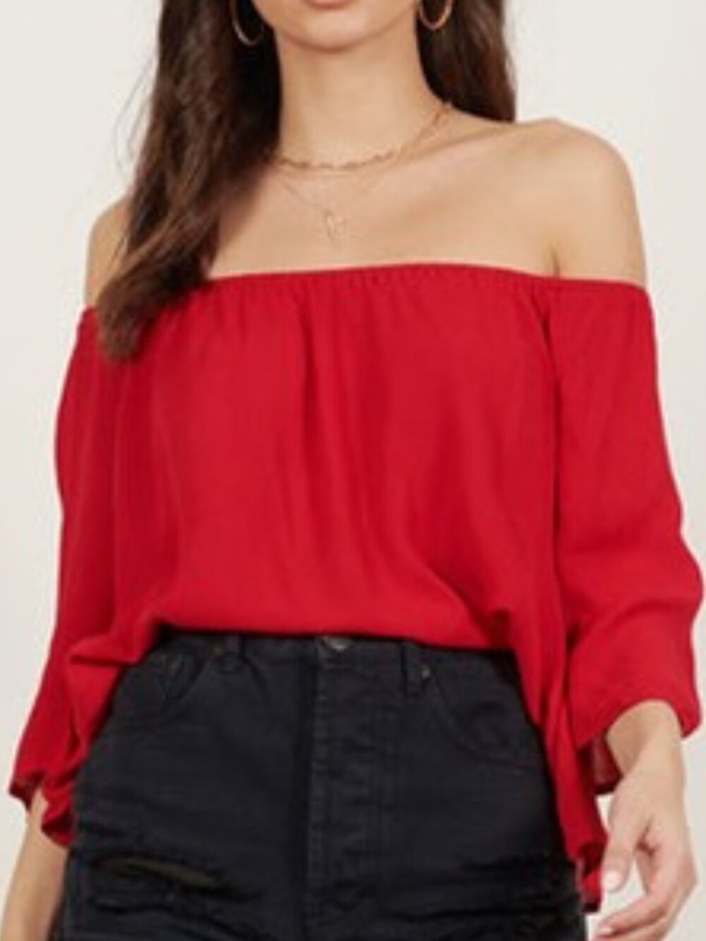 Wild Love Off the Shoulder Top Cropped  Peasant Long Sleeve Blouse Red Size XL